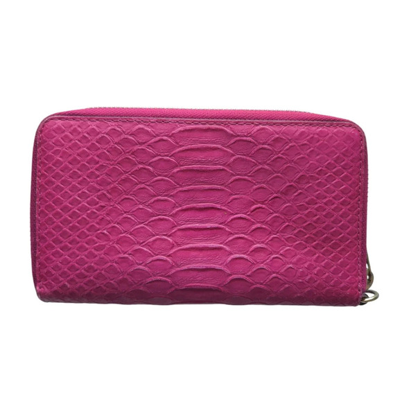 Michael Kors Fuchsia Pink Python Snakeskin Embossed Leather Zip Wallet - Picture 2 of 7